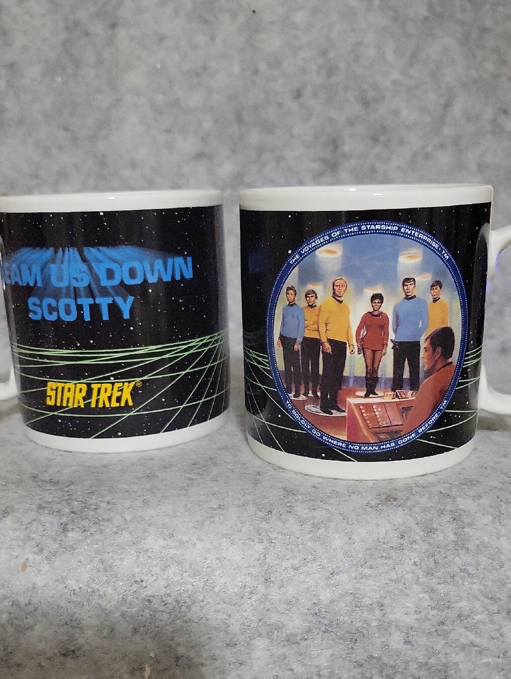 Hamilton Star Trek Ceramic Mug with Black, Blue and Yellow Design 1991, Set Of 2